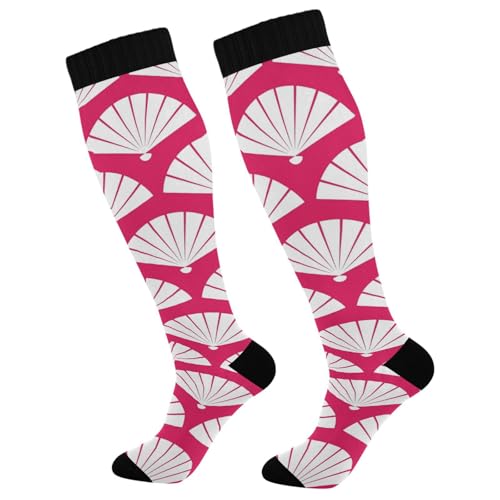 Dussdil Pink White Fan Compression Socks for Women Men Circulation Long Knee Sock for Teen Young adult Sport Gym Running Stockings