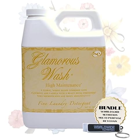 Worldwide Nutrition Bundle: Tyler Candle Company Glamorous Wash High Maintenance Scent Fine Laundry Liquid Detergent - 907gram (32 Fl Oz) Container and Worldwide Nutrition Multi-Purpose Key Chain Cover