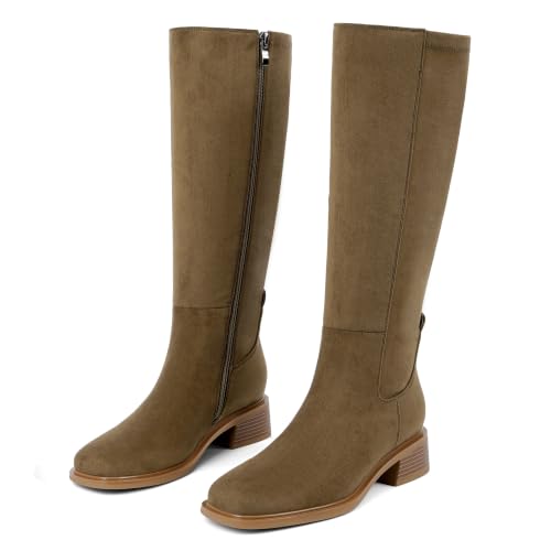 Image of QIY Knee High Boots for Women Low Heel Flat Tall Boots