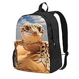Fbghhty Mochila de gran capacidad con estampado de geco de leopardo y arena para adultos, escuela, viajes, senderismo, trabajo, uso diario