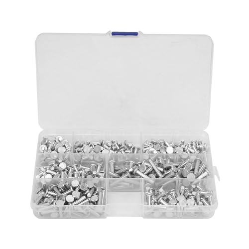 Remaches de martillo para remaches de avión 18 × 10 × 2 Kit surtido de remaches de aluminio plano 350 piezas Longitud 4 6 8 10 12 16 20 mm Fl Remaches de aluminio