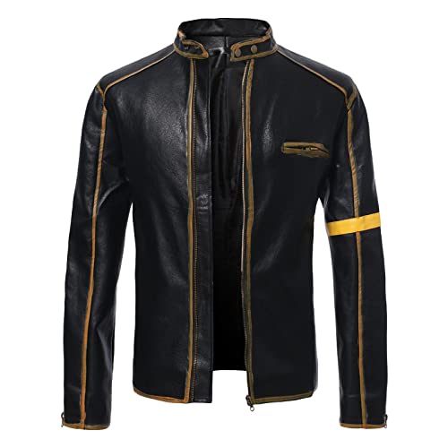 Maiyifu-GJ Men's Vintage Distressed Biker Leather Jacket Retro Slim Fit Motorcycle Biker Jacket Casual Zip Up Bomber Coat (Black,3X-Large)