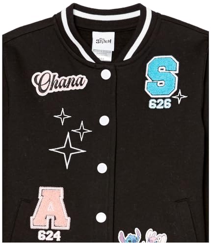 Disney Girls Lilo & Stitch & Angel Fleece Button Up Varsity Bomber Jacket Toddler to Big Kid3