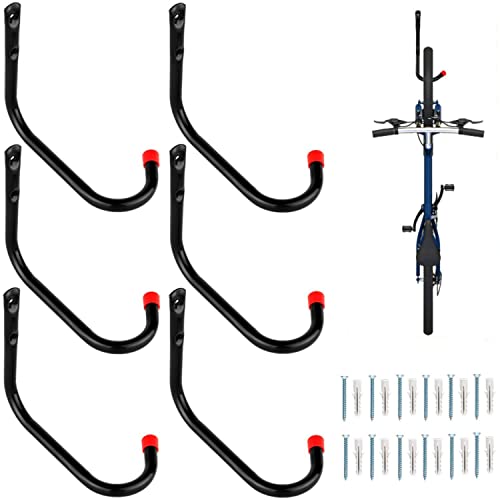 Locawaya Crochet de rangement pour vélo de garage, crochet mural pour vélo, support vertical pour vélo pour l'intérieur, garage, abri de jardin (tube rond en acier (6 pièces))