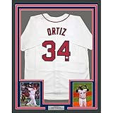 Framed Autographed/Signed David Ortiz 35x39 Boston White Baseball Jersey JSA COA