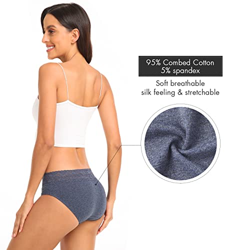 Rhyff Womens Underwear Cotton Lace Panties Soft Bikini Panty Comfortable Hipster Stretch Full Ladies Briefs 5 Pack S-Xl(R3020-Dark-L) #TOP2