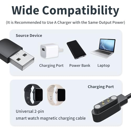 2 Piezas Cargador Magnético 2 Pines, Cargador Smartwatch 2.84mm Reloj Inteligente USB para LETSCOM YAMAY SW023 Willful SW021 SW025 Letsfit ID206 ID205L Blackview Uwatch Ufit GT R3 R3 Pro X1 X2 - imagen 6