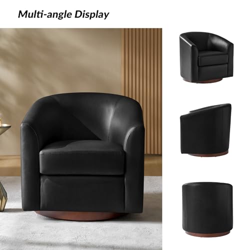 Image of HULALA HOME Faux Leather Swivel Accent Chairs Set of 2 with Solid Wood Base, Round Swivel Barrel Chairs for Living Room and Bedroom, No Assembly Required, Black