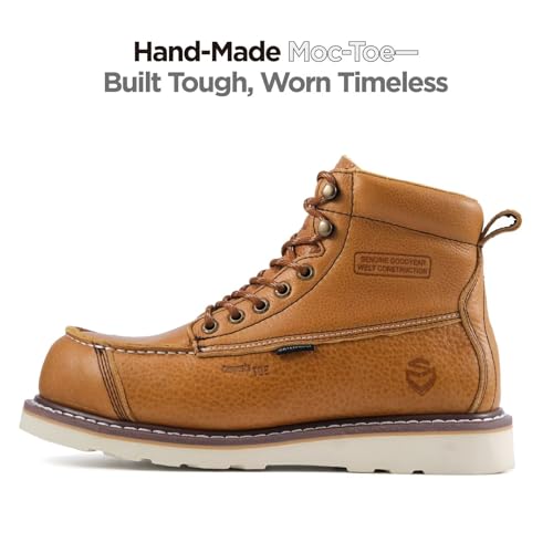 Image of SUREWAY Mens 6 inch Heavy Duty Waterproof Work Boots - Composite Toe, EH Construction Industrial Safety Leather Boots, Lace Up Moc Toe, Oil /Slip Resistant Comfortable Outsole