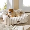 Bedsure Cute Dog Bed for Small Medium Dogs – Washable Furry Puppy Beds, Rectangle Orthopedic Corduroy Fleece Pet Beds with Removable Zipper Cover, 25x21x7inches, Cream