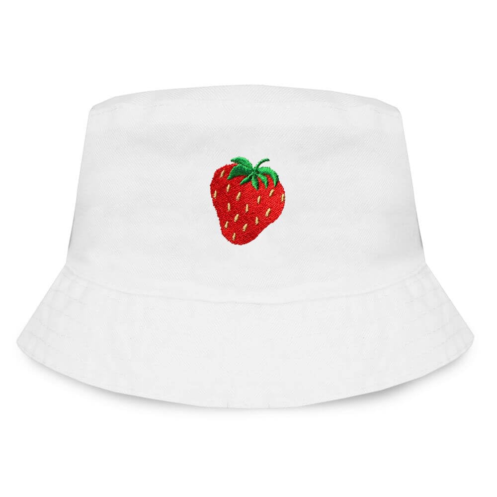 TeddyT's Women's Embroidered Strawberry White Sun Bucket Hat (UK, Alpha, M, L, White)