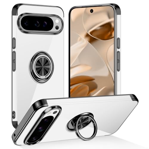 Coque Pixel 10 Pro transparente avec anneau magnétique et support béquille antichoc