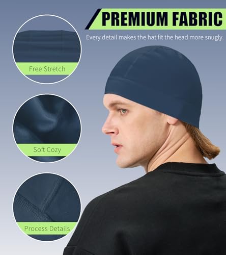 Hovyjumz 2 Pieces Cotton Skull Caps for Men Women Helmet Liner Breathable Sleep Hat Chemo Headwear Running Cap - 3