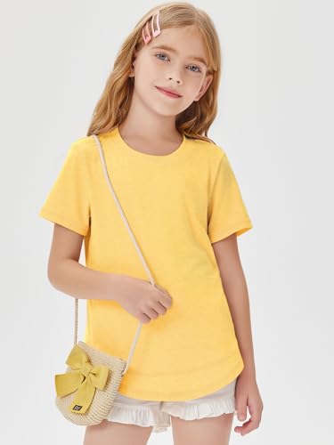 Haloumoning Girls Summer T Shirts Loose Curved Hem Short Sleeve Shirt Athletic Casual Tops Tees 4-14 Years4