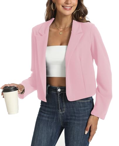 MINTLIMIT Womens Cropped Blazer Casual Long Sleeve Open Front Short Blazers Lightweight Work Office Jackets, Pink3
