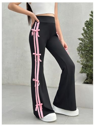 Verdusa Girl's Bow Striped Bell Bottom Flare Pants Sport Workout Track Pants3