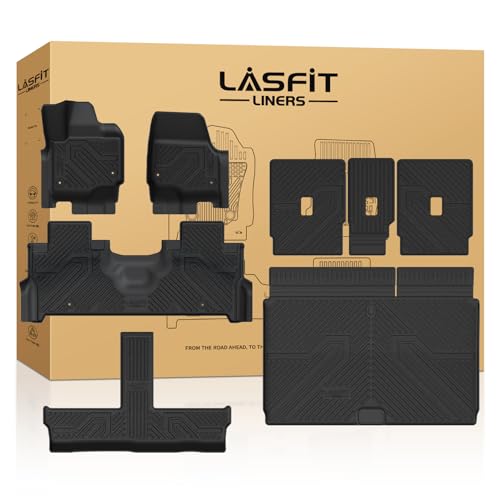 LASFIT Floor Mats&Cargo with Backrest Mats for 8 Seats 2025 2026 2027 Ford Expedition MAX All Weather TPE Custom Fit for Car Liners 1st& 2nd& 3rd (Only Fit 3rd Row 40/20/40 Split Bench seat) 5pcs