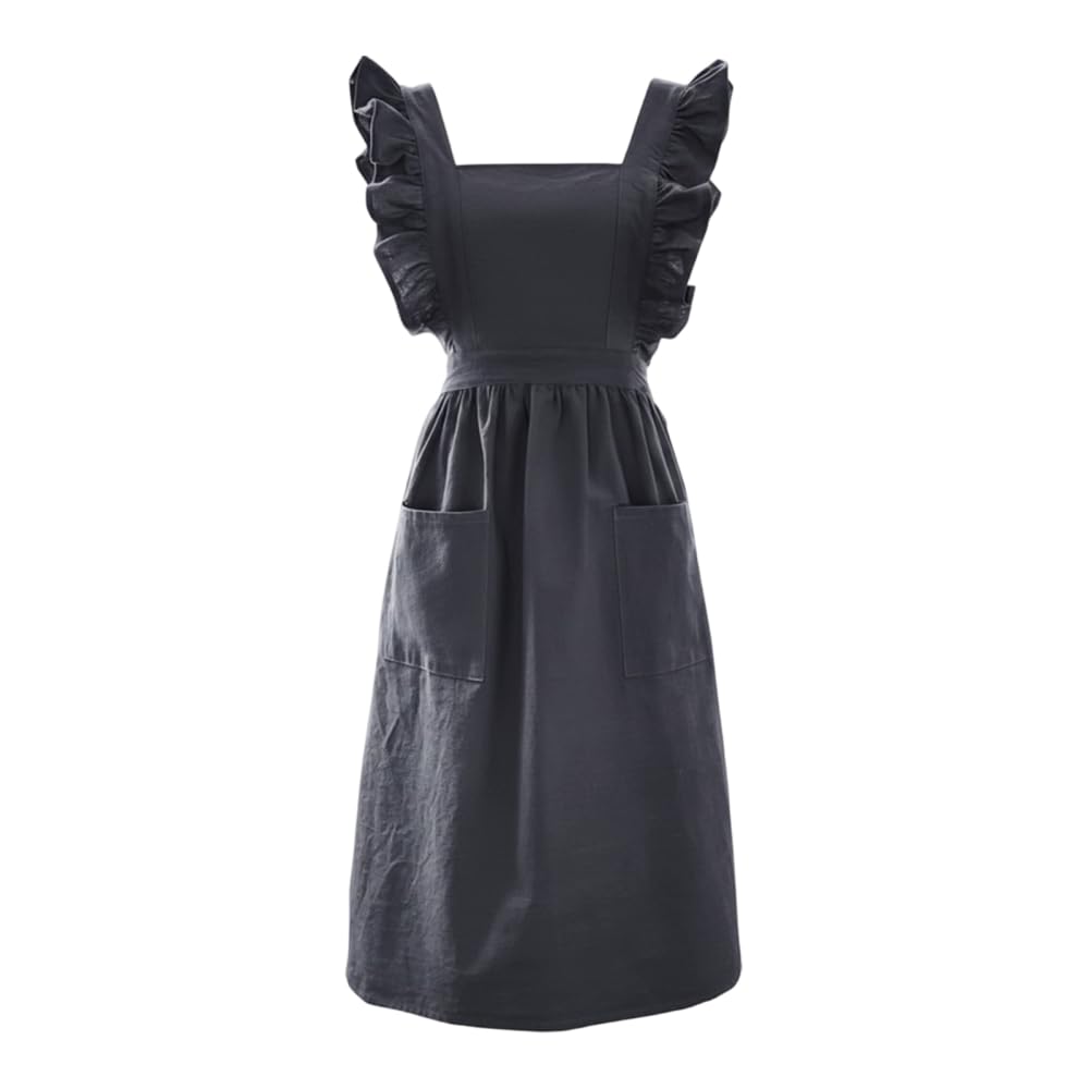MiOYOOW Vintage Aprons, Cotton Ruffles Bakers Apron Breathable Gardening Apron with Adjustable Widened Waist Belt for Kitchen Painting Cooking BBQ Cafe