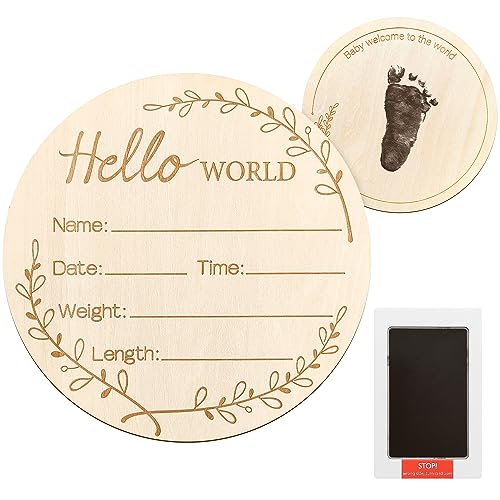 Image of ZIEYOMI Baby Announcement Sign, Hello World Newborn Sign, Wooden Baby Name Sign for Nursery, Birth Announcement Sign for Hospital, Welcome Baby Sign Announcement Board for Photo Prop Baby Shower