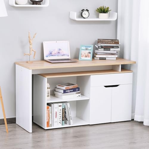 Bureau d'angle informatique modulable avec rangements en bois clair