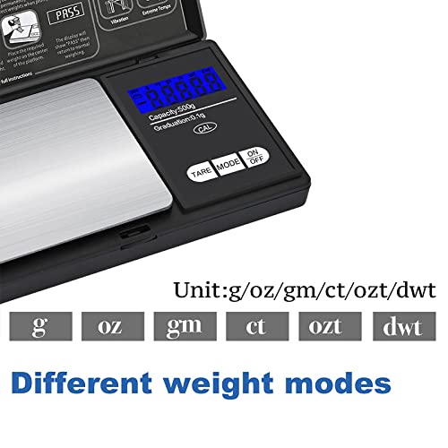 Mini Pocket Scale 0.01g to 500g Portable Digital Kitchen Weighing Scale, Compact Digital Scale High Precision for Gold, Jewellery, Food, Herb and Coffee with Back-Lit LCD Display