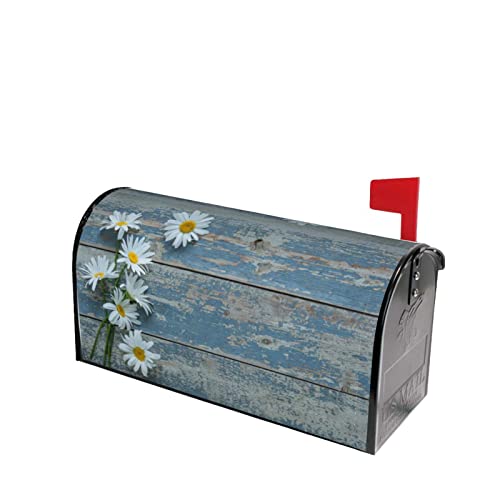 Rustic Spring Flower Daisy Mailbox Covers Magnetic Standard Size 21X18 Inch Blue Wooden Magnetic Mailbox Cover Mailbox Wraps Post Letter Box Cover For Outdoor Garden Home Decor #TOP2