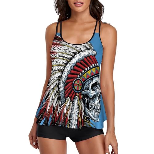Ensembles Bikini Tankini Crâne Tribal Femme et Short de Garçon