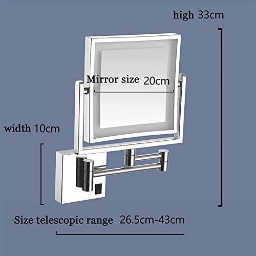 Espejo de Maquillaje LED Cuadrado de Pared, 3X Ampliación miniatura 7