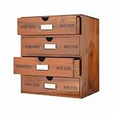 PACKGILO Wooden Storage Box with Drawers Vintage Office Supplies and Accessories Letter Tray Wood Desktop File Organizer 4 Tier Paper Sorter School Supply Holder Rustic Jewelry Box (LARGE BROWN)