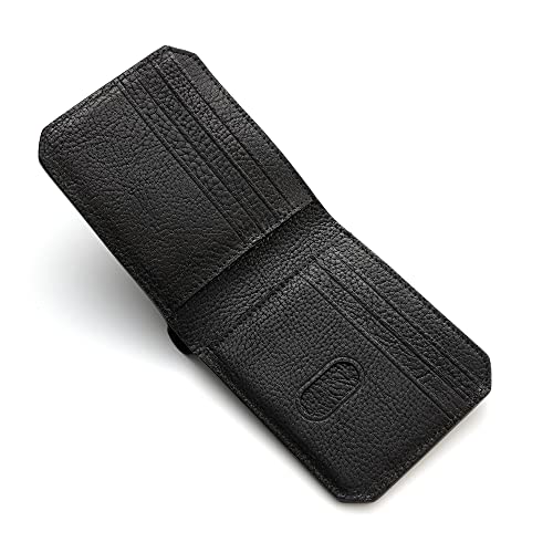 IJUN Handmade Vintage Small Bifold Wallet for Men - Full Grain Oil Vegetable Tanned Cowhide Leather (Black)2