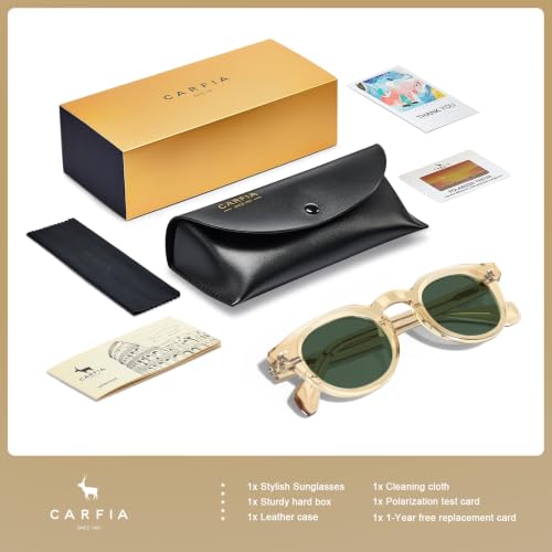 Image of CARFIA Retro Sunglasses for Men Polarized UV400 Protection, Cool Round Acetate Fashion Shades