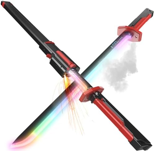 EVADA Neon LED Spark Sword with Fog & PU Leather Sheath Bundle – Rechargeable 31.5" Glowing Katana, Adjustable Waist Holster for Cosplay Carry, Halloween, Rave, Anime Con Props (Red) image 4