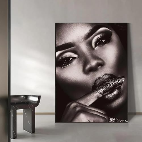 Peinture toile femme africaine noir et or 70x100 cm tableau salon
