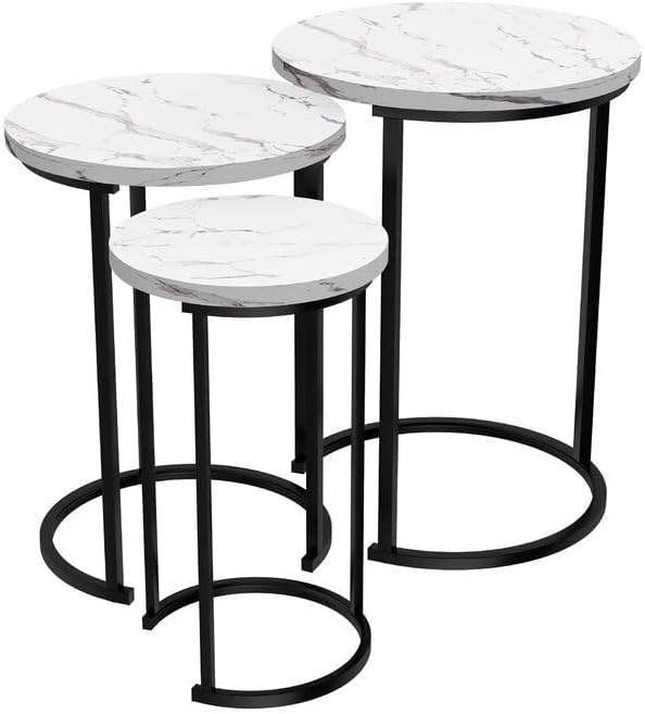Nesting Table, Manufactured Wood, Faux Marble, 25'' H X 18'' W X 18'' D. (White Marble)
