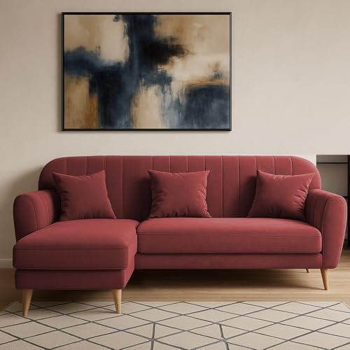 Image of Atticus LHS 4 Seater L Shape Sofa Set for Living Room (Maroon Fabric) Premium Fabric Sofa Set