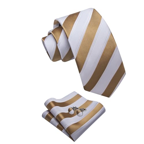 Image of YourTies Striped Ties for Men Classic Woven Silk Necktie with Handkerchief Cufflinks Set Formal Business Party Wedding