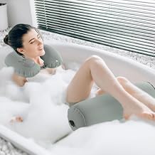 MABOZOO U-Shaped Full Body Bath Pillow for Tub 2 Pcs Inflatable Bathtub Bath Pillows with Adjustable Button for Shower, Neck Support Headrest & Leg Pillow for Relaxation Spa Soak in Bathtub