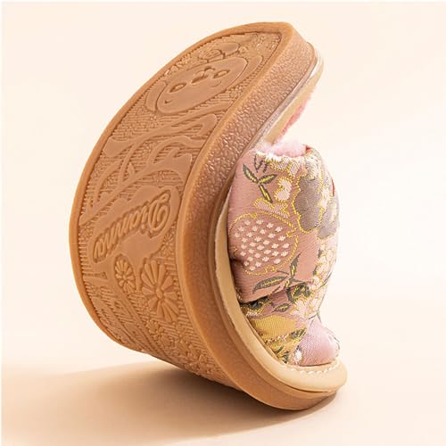 JadeRich Women Oriental Style Embroidery Slippers Embroidered Floral Satin Upper Plush Lining House Shoes2