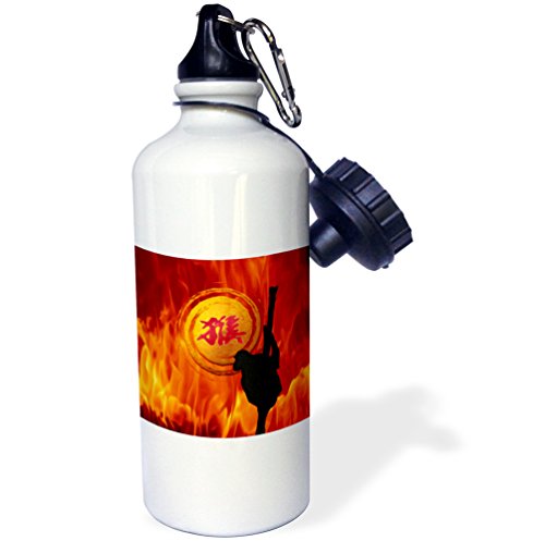 3dRose "Monkey on Tree Branch, Sign of the Monkey, Fire Background" Sports Water Bottle, 21 oz, White
