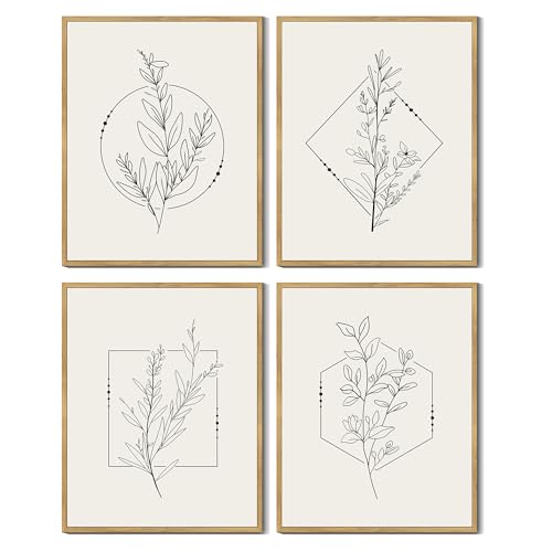 Drsoum Botanical Flower Boho Framed Wall Art Wooded Minimalist Aesthetic