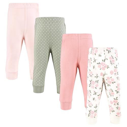 Hudson Baby Girls Cotton Pants and Leggings, Soft Pink Sage Rose, 18-24 Months