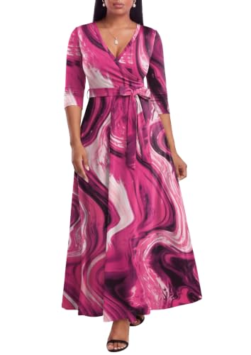 Image of FANDEE Plus Size Maxi Dress for Women Casual Summer Sundress V-Neck 3 /4 Sleeve