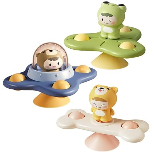 Trrymbbe 3 Juguetes giratorios para bebés de 3 Meses o más, Divertidos Animales de Dibujos Animados para bebés con ventosas, Juguete Giratorio para Educativo temprano, Seguro e Impermeable