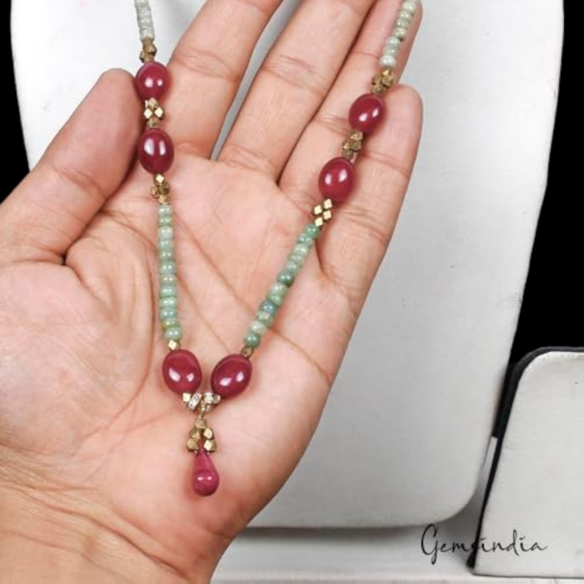 Handmade 291.20 Ct Natural Ruby Emerald & Sapphire Necklace