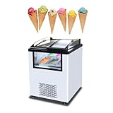 Koalalko Commercial Ice Cream Showcase Ice Cream Display freezer Ice Cream Display case with 6 pans,Sliding Glass Door,Small Front Window Movable Wheels and Lockable Breaks,168L