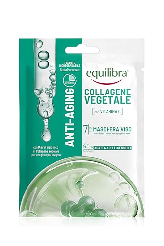 Equilibra, Collagene Vegetale Maschera Viso Anti-aging, con Collagene Vegetale, Vitamina C, Azione Anti-aging, Adatta a Pelli Sensibili, Clinicamente Testata, Tessuto 100% Naturale