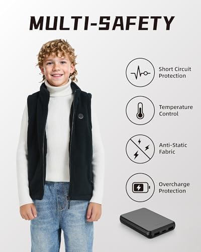 Kids Heated Vest,Fleece vest for Boys, Electric Heating Warming Vest for girls with 5V Battery Pack.4