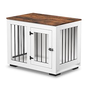 White Dog Crate Furniture for Medium Dogs Up to 40 lbs. – Decorative Puppy Kennel w/Wide Farmhouse Table Top & Steel Bars – 30” Wide – Modern Dog Crate Table, End Table, Nightstand