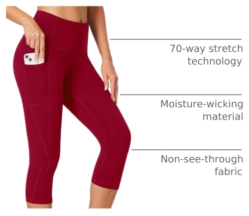 Image of Heathyoga Capri Leggings for Women High Waisted Capri Leggings with Pockets for Women Tummy Control Yoga Pants Women