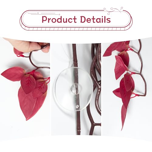 Image of Aquarium Artificial Plant Reptiles Plants with Suction Cup for Terrarium Fish Tank Landscape Decoration Hanging Silk Red Leaves Plants